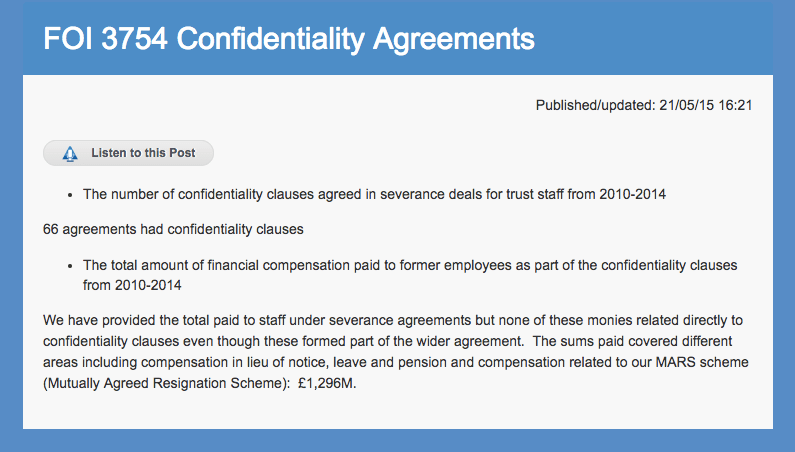 HEFT confidentiality agreements FOI 3754 screenshot