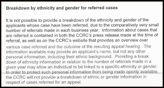 CCRC small numbers ethnicity breakdown