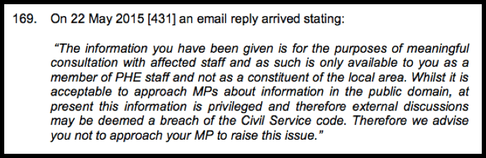 Oshin PHE attempt to restrain disclosure to MP