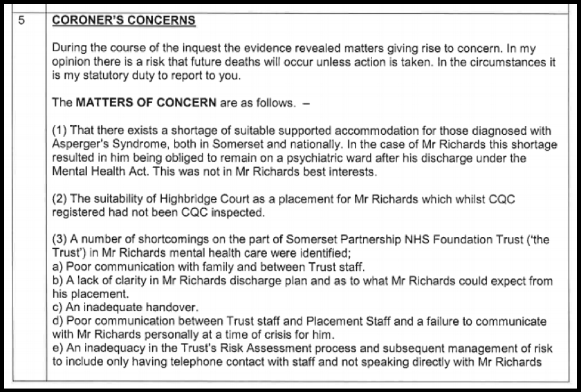 B Coroner's concerns