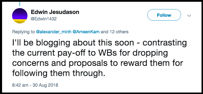 Ed Jesudason tweet bounties instead of pay offs for dropping concerns