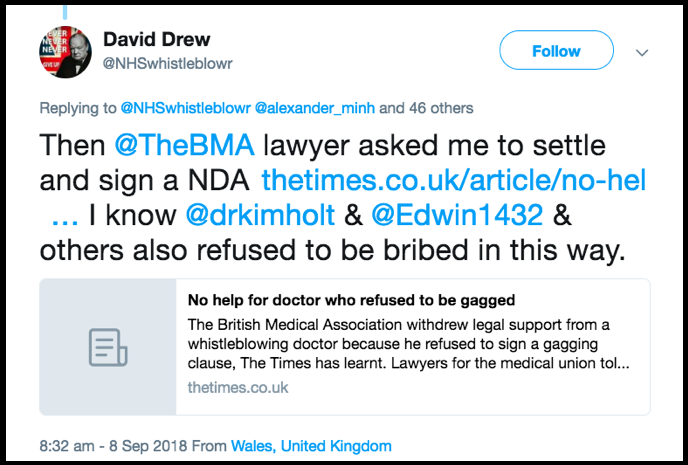 David Drew tweet compromise agreements are bribes