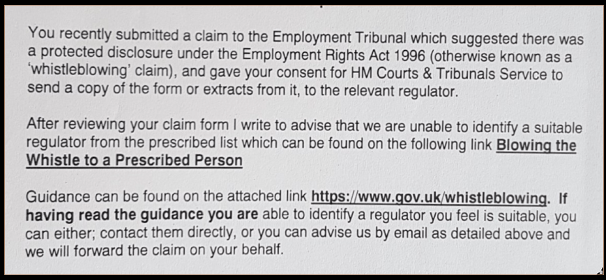 Blog Noel Finn ET1 prescribed person notification letter