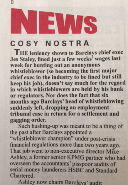 Barclays whistleblowing champion Private Eye 1470 18.05.2018