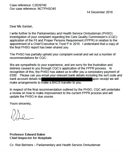 Ted Baker apology letter to Clare Sardari 14.12.2018 PVK FPPR