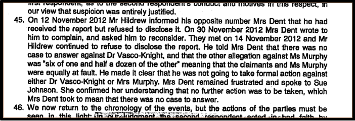 Blog 10 Hildrew misrepresented report to Torbay PVK ET judgment