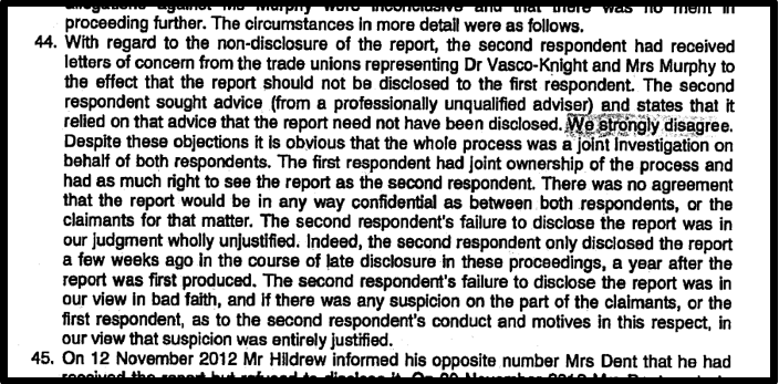 Blog 9 Unions tried to hide report PVK ET judgment
