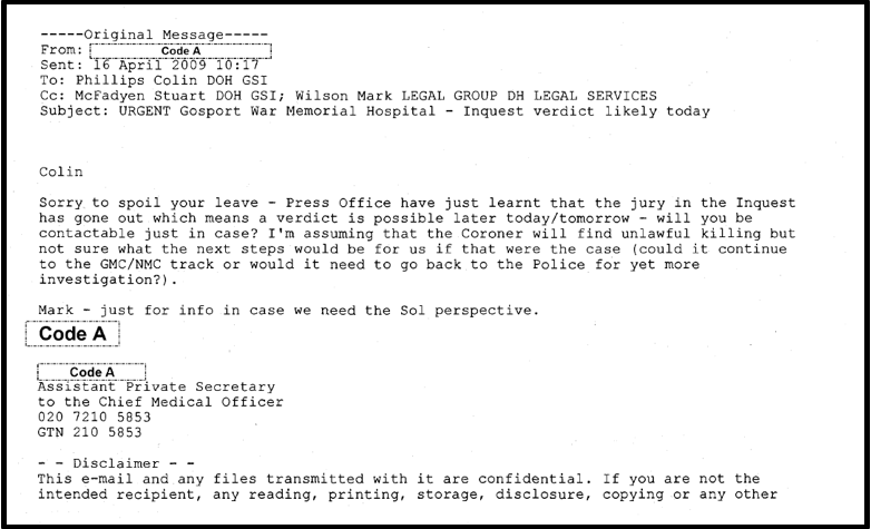 CMO's team assumed unlawful killing Gosport inquests DOH000264