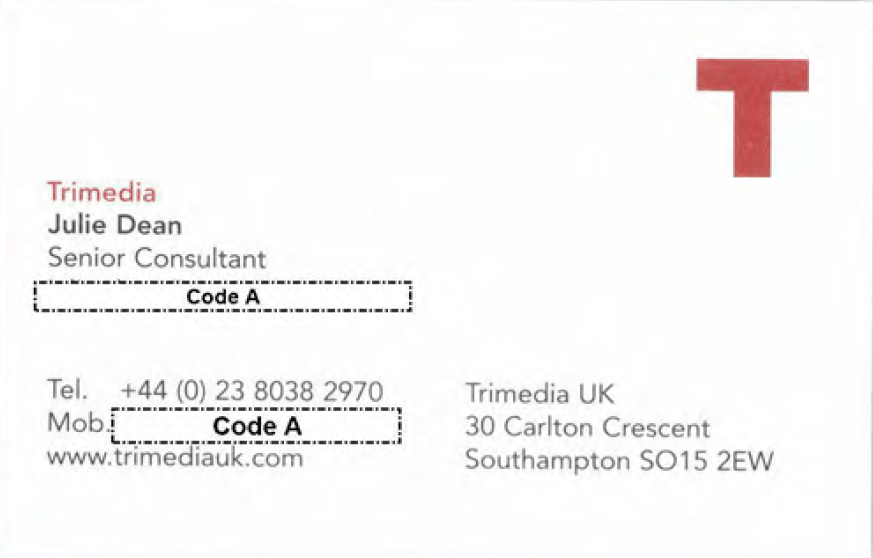 Trimedia UK Julie Dean Senior Consultant business card from Gosport Independent Panel archives