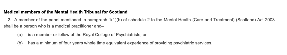 Excerpt Mental Health Tribunal Scotland regulations medical members regulations