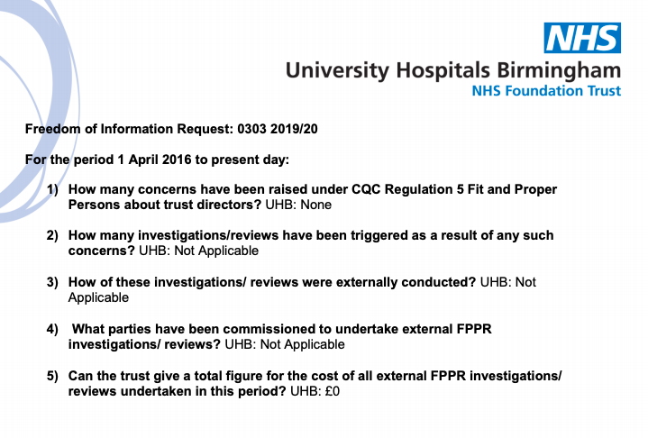 UHBT FOI response to Martin Morton FPPR