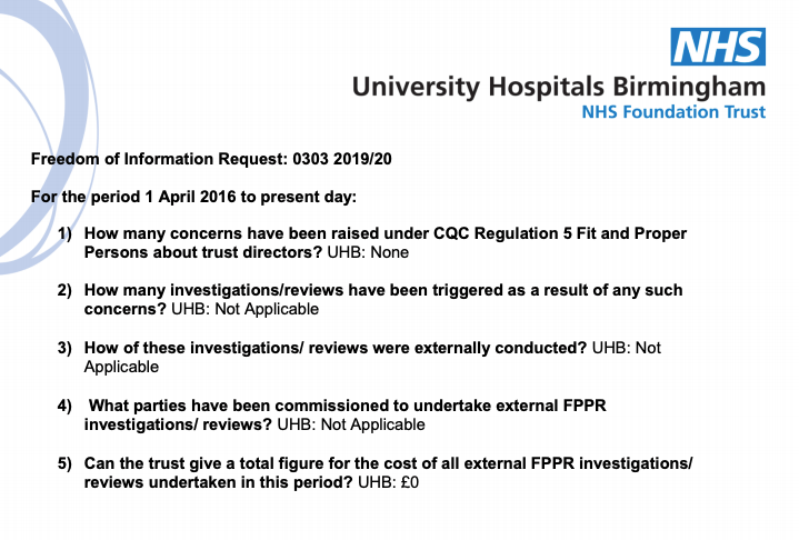 UHBT FOI response to Martin Morton FPPR