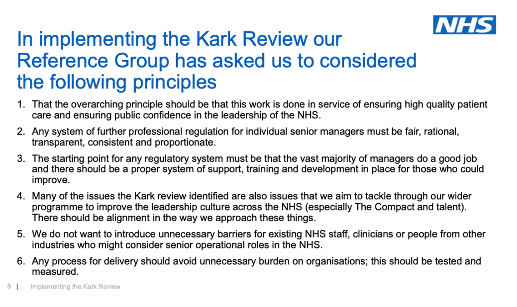 NHSI Kark Reference group principles