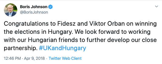 Boris Johnson tweet congratulating Viktor Orban 9.04.2018.png