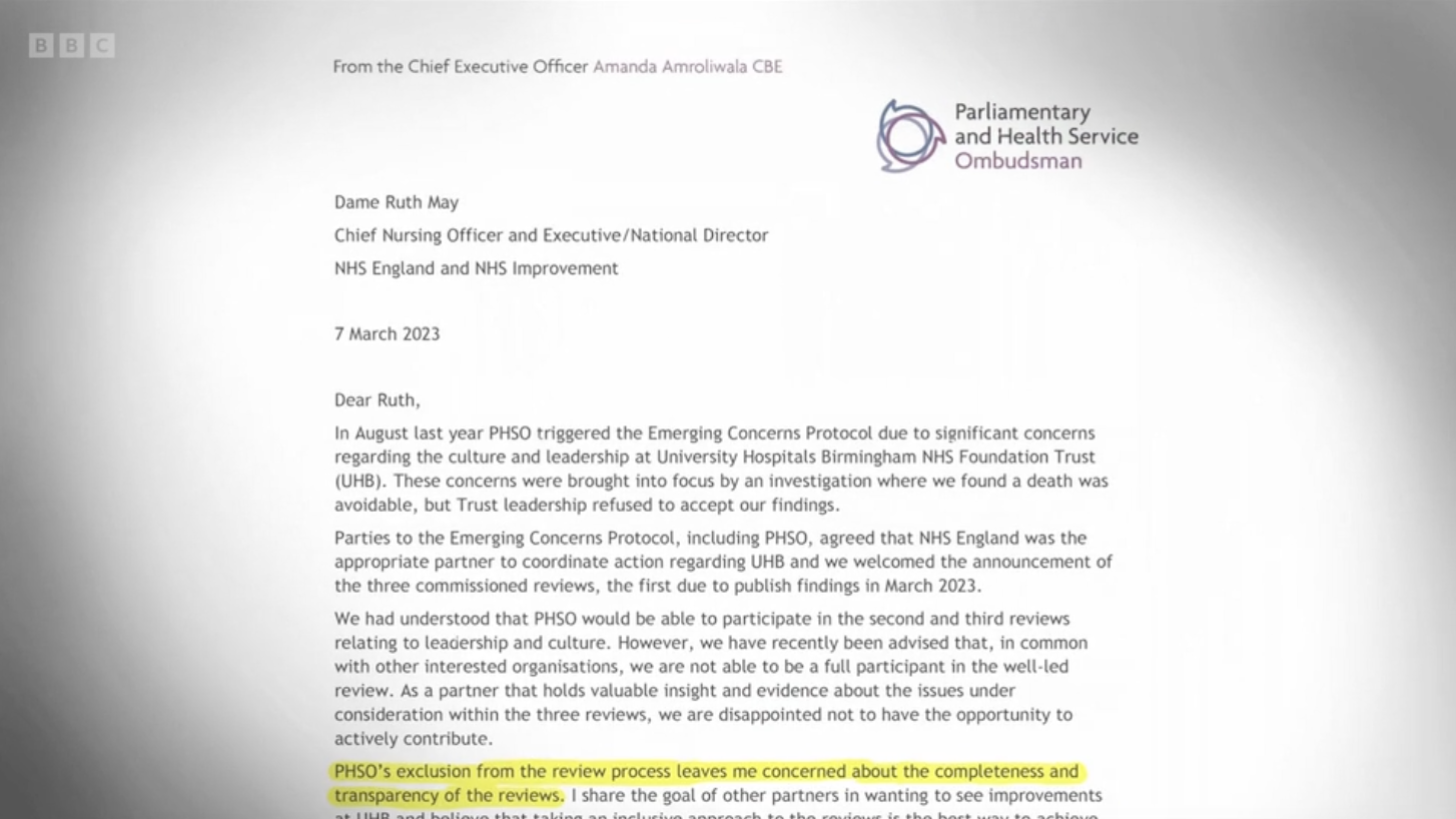 Phso Example Letters PHSO alleges it has been excluded from NHSE/ICB’s reviews on UHB & ICB ...